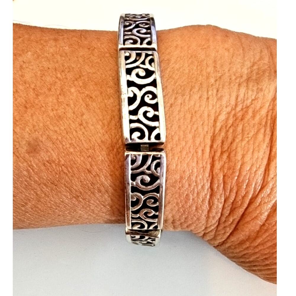 Brighton Deco Lace Link Bracelet Silver Tone Scroll Panels Adjustable 8 ”